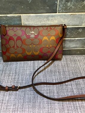 Coach C1653 Zip Top Rainbow Signature Canvas Crossbody Bag